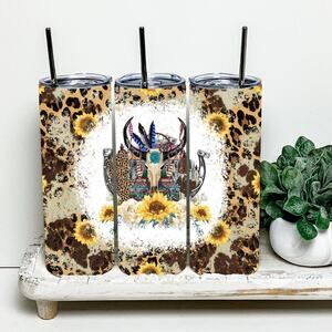 Western Leopard Cow Skull 20oz Tumbler With Metal Straw